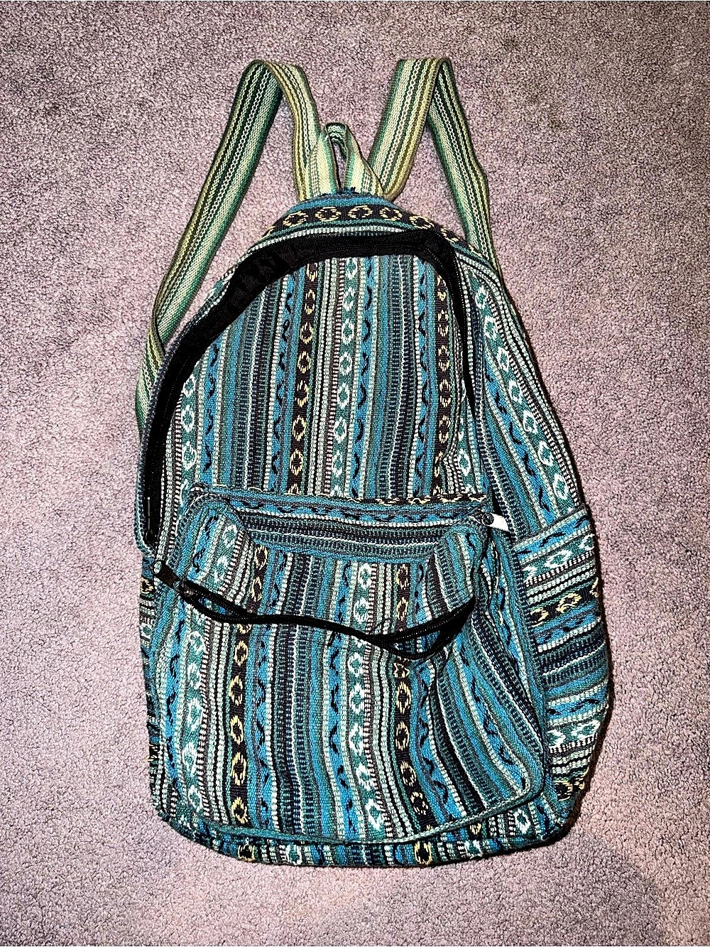 Woven Backpack in Blue & Green